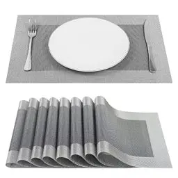 Produktbild: SueH Design Gewebte Platzsets Tischsets 8er Set Vinyl Hitzebeständig Platzdeckchen Antifouling und Waschbar 45 cm * 30 cm, Grau