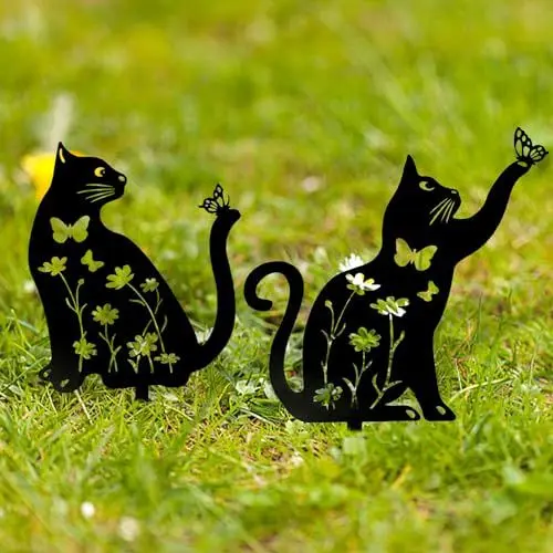 Produktbild: Suerhatcon 2 Stück Katzenfigur Gartendeko, Metall Katze Gartenstecker Schwarz Katze Silhouette Deko für Garten Rasen Terrasse Balkon Wohnkultur