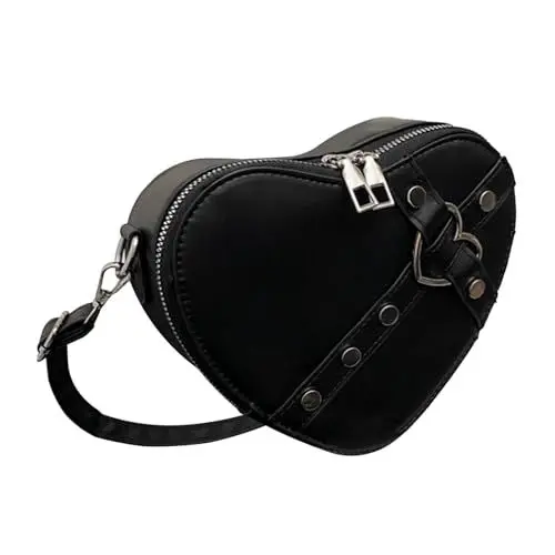 Produktbild: Süße Nieten-Herzform-Handtasche, Tragbare PU-Nieten-Leder-Herz-Umhängetasche mit Nieten Frauen, Schulterhandtasche mit Reißverschluss (A)
