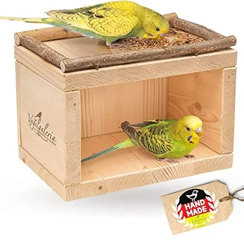 Produktbild: Vogelgaleria® Süßes Vogelhäuschen, Schlafhaus aus Holz für den Vogelkäfig oder Voliere | Geliebt als Schlafplatz und Schutzhaus Wellensittich Agaporniden Nymphensittich | Vogel Käfig Zubehör Vogelhaus