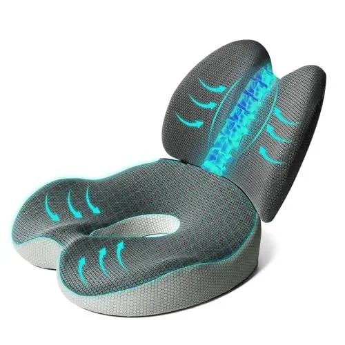 Produktbild: Suewidfay 2 in 1 Ergonomisches RückenKissen und Sitzkissen Set für Bürostuhl aus Memory Foam, Gedächtnis Schaum Lendenkissen und Sitzpolster Stuhl für Bürostühle, Autositz, Rollstuhl, Büro, Auto