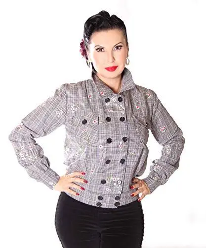 Produktbild: SugarShock Damen Blouson Danbi Houndstooth Flower Jacke repro, Größe:XXL, Farbe:Schwarz