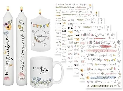 Produktbild: Sugeru 6 PCS Kerzentattoo frühling (200+ Muster),Kerzenfolie | wasserschiebefolie kerzen | frühling deko | fenster aufkleber sticker | Kerzen frühling dekoration fensterbilder ostern (FrühlingⅠ)