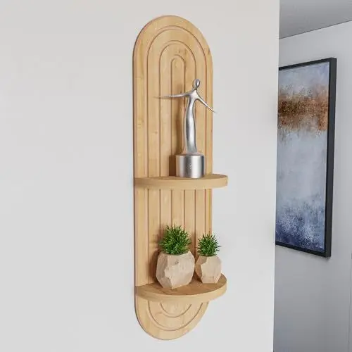 Produktbild: sugodesign Schweberegal, Wandregal mit 2 Ablagen,Regalbrett, Bücherregal, stylisches Wandregal für Wohnzimmer, Küche, Arbeitszimmer, Badezimmer, Fotoregal, Dekoregal, Eiche-Optik