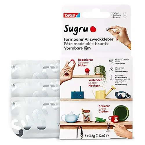 Produktbild: Sugru by tesa - Formbarer Allzweckkleber, 3er-Pack, 3 x 3,5 g, Weiß - vielseitige Klebeknete - zum Dekorieren, Kleben, Reparieren und für kreative DIY-Anwendungen