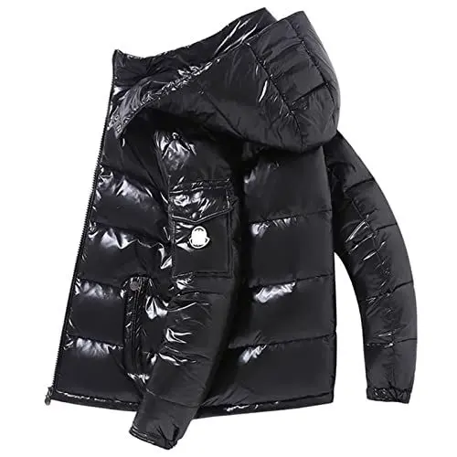 Produktbild: SUICRA Herren Winter Daunenjacke Bubble Thickened Clothes Shiny Detachable Hat Warm Waterproof Washless Down Jacket (Schwarz, L)