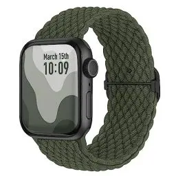 Produktbild: Suitisbest Nylon Armband Kompatibel mit Apple Watch 42mm 44mm 45mm 46mm 49mm, Rutschfestes Geflochtenes Elastisches Dehnbares Band für Apple Watch 10 9 8 SE 7 6 5 4 3 2 1 Ultra, Armeegrün
