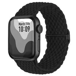 Produktbild: Suitisbest Nylon Armband Kompatibel mit Apple Watch 42mm 44mm 45mm 46mm 49mm, Rutschfestes Geflochtenes Elastisches Dehnbares Band für Apple Watch 10 9 8 SE 7 6 5 4 3 2 1 Ultra, Schwarz