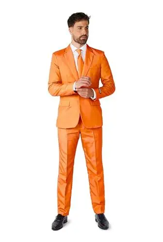 Produktbild: Suitmeister Anzüge für Herren - Mit Jackett, Hose und Krawatte mit Festlichen Print Solid Orange - XXL