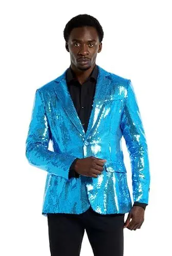 Produktbild: Suitmeister Blaues Party-Blazer für Herren - Weihnachten, Silvesterparty - Glänzende Pailletten-Anzugjacke - Blau