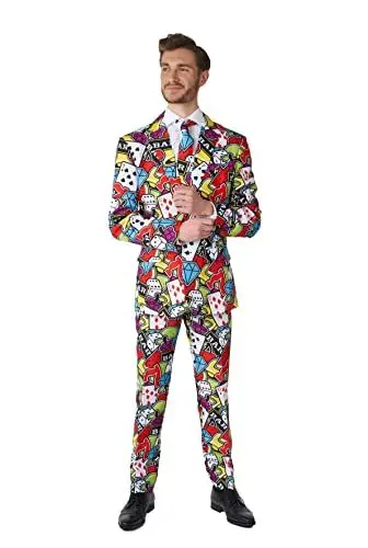 Produktbild: Suitmeister Herrenanzug - Casino Poker Icons Print - Tailliert Party Kostüme - Fasching - Größe L