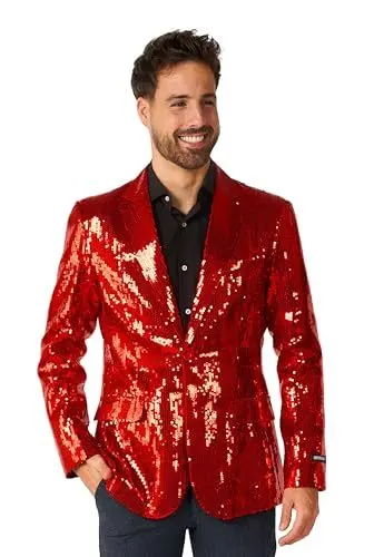 Produktbild: Suitmeister Roter Party-Blazer für Herren - Weihnachten, Silvesterparty - Glänzende Pailletten-Anzugjacke - Rot
