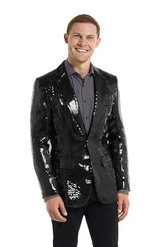 Produktbild: Suitmeister Schwarzen Party-Blazer für Herren - Weihnachten, Silvesterparty - Glänzende Pailletten-Anzugjacke - Schwarz