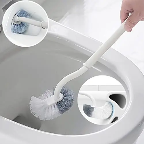 Produktbild: SUIXI 2er Set Toilettenbürste, Klobürste mit randreiniger, Langer Stiel klobürste gebogen, Kunststoff-Toilettenbürstenset mit Starken Borsten für Tiefenreinigung (Weiß)