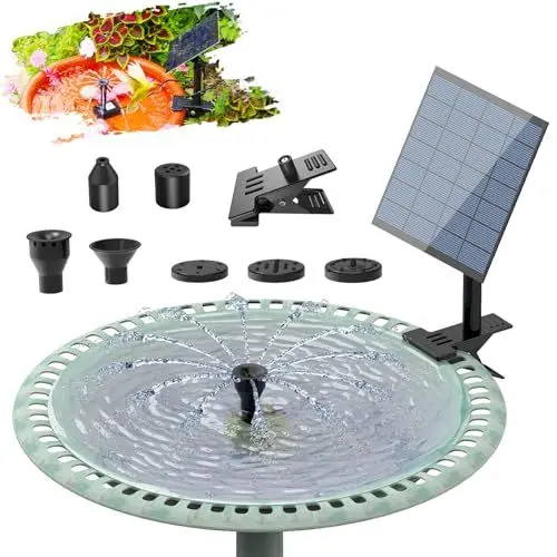 Produktbild: SUJFEE Solarbrunnen für Draussen 2,5W, DIY Solar Springbrunnen für Außen mit Clips, Solar Gartenbrunnen mit 6 Sprüh Effekten,Springbrunnen Solar für Garten, Vogeltränke,Schwimmbäder, DIY Wasserspiel