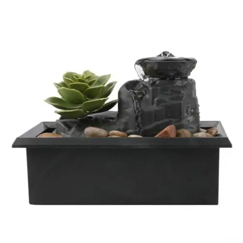 Produktbild: Sukkulent 2-stufiger Wasserbrunnen Meditationsbrunnen, Tischbrunnen Desktop mit Unregelmäßigen Steinen, USB-Wasserbrunnen kreative fließende Wasserornamente Dekoration für den Innenbereich, Büro