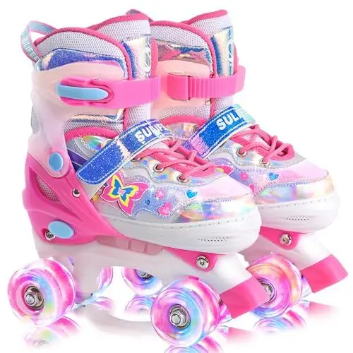 Produktbild: SULIFEEL Rollschuhe für Mädchen und Kinder mit leuchtenden Rollen, verstellbar in 4 Größen für Kleinkinder und Anfänger Rollschuhe