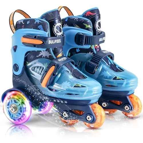 Produktbild: SULIFEEL Verstellbare Rollschuhe für Kinder für Mädchen und Jungen, Spaß beleuchtende Licht Blitz Räder DREI-Punkt-Typ Balance geeignet für Anfänger Indoor Rollschuhlaufen