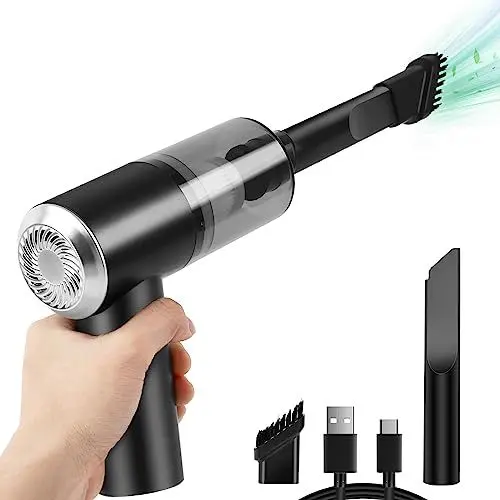 Produktbild: suloea Handstaubsauger Akku Autostaubsauger,Hand Stark Mini Staubsauger Auto Kabellos,USB aufladbar Tragbar Leicht(310g) Handsauger mit LED-Licht für Tisch,Tastatur,PC