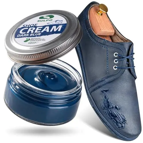 Produktbild: SULPO Schuhcreme Dunkelblau, Marineblau - Shoe Cream - Schuhputzcreme - Ledercreme Lederbalsam Glattleder - Wasserbassiert - Farbe auffrischen - Lederpflege - Echt und Kunstleder - 50ml