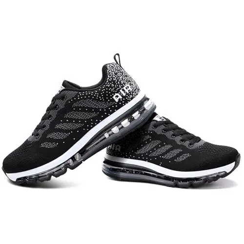 Produktbild: Sumateng Sneaker Herren Damen Laufschuhe Straßenlaufschuhe Sneaker Joggingschuhe Luftkissen Mesh Air Atmungsaktiv Turnschuhe Walkingschuhe Fitness Schuhe 833 BlackWhite42