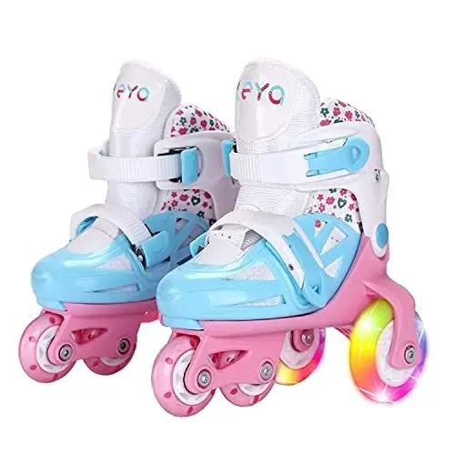 Produktbild: Sumeber Inline Kinder Skates Tri-Linie mit veränderbarer Länge Kid Jungen Mädchen Rollschuhe Outdoor/Indoor (Blau, S(31-34))