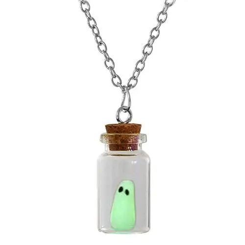 Produktbild: SUMKTO Geister Halskette, Die Adopt Eine Geister Halskette, Im Dunkeln leuchtende Halloween-Halskette, Tiny Ghost In A Bottle Anhänger Halskette Halloween Dekorative Geschenke für Männer Frauen