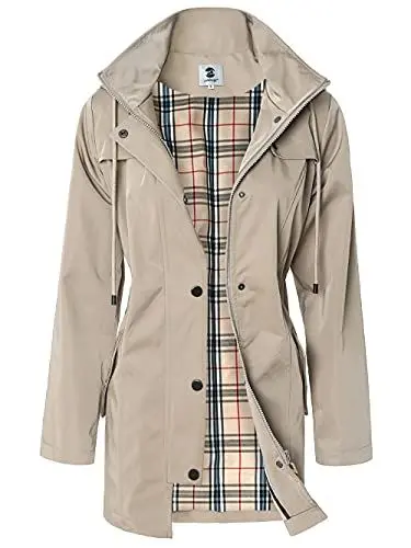 Produktbild: Summer Mae Damen Regenjacke Windbreaker Wasserdicht Kapuze bergangsjacke mit Atmungsaktiv Futter für Frühling Sommer, XXL, Khaki