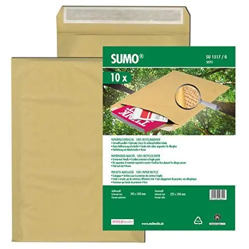 Produktbild: Sumo Papierpolster Versandtasche baun 245 x 340 mm trapezium flap, Pack a 10 Stück
