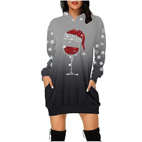 Produktbild: Sumuqi Damen Weihnachtskleid Elegant Langarm Minikleid Weihnachtskleider Damen Kleid Damen Abschlusskleid Rot Kleid Frauen Blusenkleid Christmas Dresses Mädchen Rot Festlich Festival Große Größe