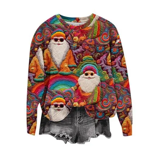 Produktbild: Sumuqi Weihnachtskostüm Damen Sweatshirt Langärmliges Tie-Dye Tuniken Mode Langarmshirt Longshirt Hemd Weihnachts Tshirt Damen Top Ugly Christmas Sweater Meine Bestellungen Anzeigen Rosa L