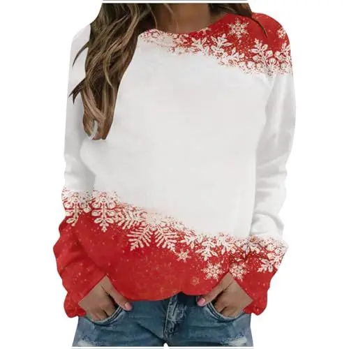 Produktbild: Sumuqi Weihnachtsoutfit Damen Shirts Langärmelige Tie-Dye Tee Winter Langarm Blusenshirt Frauen T-Shirt Weihnachtskostüm Damen Ugly Christmas Sweater Meine Bestellungen Anzeigen Rot L