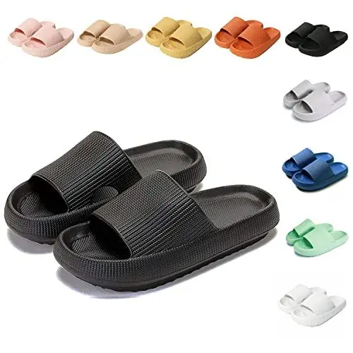 Produktbild: Sumvov Cozyslides Original Damen Schlappen 100% EVA Super Weich Rutschfest Badeschuhe Cozislides Original Hausschuhe Damen Herren,Schwarz,42/43 EU