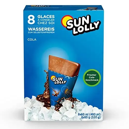 Produktbild: Sun Lolly Wassereis Cola 8 Stk | Mit Fruchtsaft | Zum Selbsteinfrieren | Ohne künstliche Aromen | Frei von Süßungsmittel | Laktosefrei | Glutenfrei | 8 x 60ml