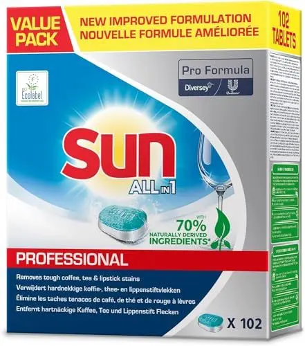 Produktbild: Sun Pro Formula All in 1 Spülmaschinentabs – Kraftvolle Premium Tabs für die Spülmaschine für mühelose Reinigung, Geschirrspültabs für strahlenden Glanz, 102 Tabs