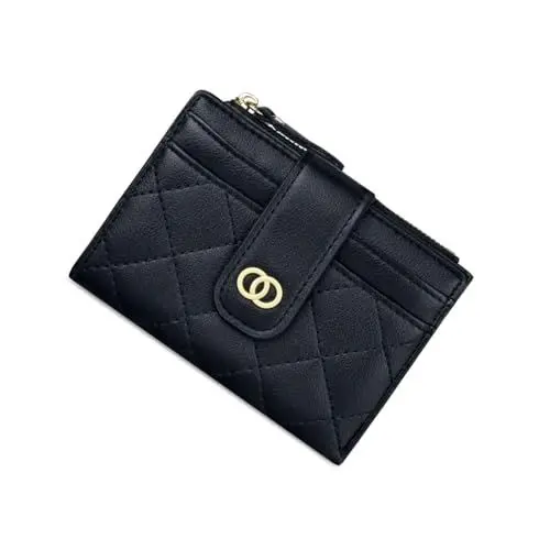 Produktbild: SUNAVY® Mini Geldbörse Damen Klein Viele Fächer Mit 8 Kartenfäche und Münztasche Kleines Portemonnaie Damen Leder RFID Schutz Geldbeutel Damen Klein (Schwarz)