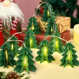 Produktbild: SUNBEAUTY 10 Stück Tischdeko Weihnachten Grün Papier Weihnachtsbaum mit Beleuchtet Batterie Papier Waben Papierbäume Weihnachtsdeko Innen Wiederverwendbar Christmas Deko