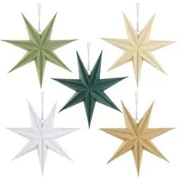 Produktbild: SUNBEAUTY 5er Set Papiersterne Beige 30cm Braun Faltstern Weihnachten Dekoration Dunkelgrün 7 Zacken Weiß Salbeigrün Papier Weihnachtsdeko für Weihnachtsdeko Hochzeit Geburtstag Tischdeko