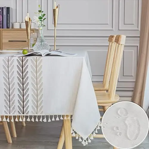 Produktbild: SUNBEAUTY Tischdecke 140x240 wasserdichte Abwaschbar Tischtuch Elegant Baumwolle Leinen Rechteckig Tischwäsche Tischdecke mit Tischdecke Quaste für Home Küche Speisetisch Dekoration