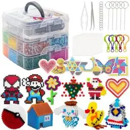 Produktbild: Sundaymot Bügelperlen Set, 10600 Stück Steckperlen mit Aufbewahrungsbox, Platten, Benutzerführung, DIY Gestalten von Schmuck, Deko, Verzierungen und 3d Kinder Geschenk Bastelideen（5mm）