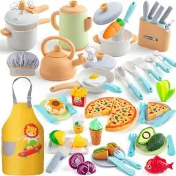 Produktbild: Sundaymot Matschküche Kinder Outdoor, Kinderküche Zubehör and Topfset für Rollenspiele, Spielküche zubehör mit Kochuniform Obst für Kleinkinder Jungen Mädchen