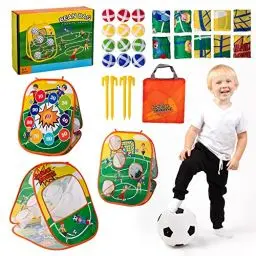 Produktbild: Sundaymot Outdoor Spiele für Kinder, Wurfspiel Kinder 3 in 1 mit Fußball, Sitzsack,Klettbälle, Faltbares Strand Outdoor und gartenspiele für Kinder, Gelten für Jungen und Mädchen ab 3 Jahren