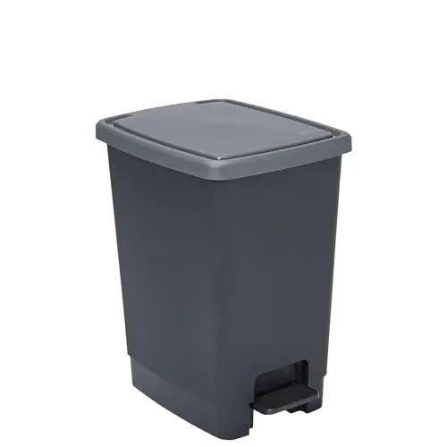 Produktbild: Sundis Flat Bin, Mülleimer 30l mit Pedal,aus recyceltem Kunststoff, rechteckig, mit Henkeln zum Aufhängen und Verstecken der Tasche, schwarz und anthrazit, für Küche, Büro, Waschküche, Garage
