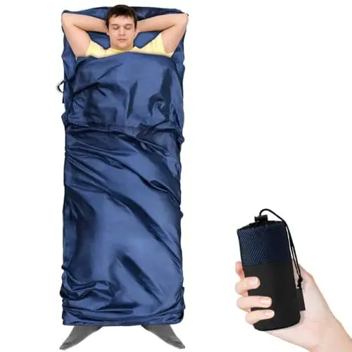 Produktbild: Sundom Hüttenschlafsack, Ultraleicht Reiseschlafsack Mikrofaser, Klimaanlage Quilt, Bakterien isolieren Laken mit Kissenfach, Ideal für Hostels, Berghütten, Jugendherbergen, Wandern, Camping