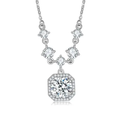 Produktbild: SUNFEEL Moissanite Kette Damen Diamant Anhänger Halskette 925 Sterling Silber Kristall Kette Schmuck 45+5cm mit Geschenkbox für Frau Freundin Mama
