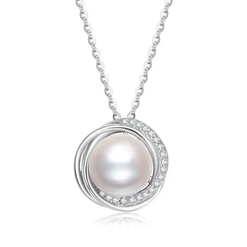 Produktbild: SUNFEEL Perle Kette Damen Sterling Silber 925 Süßwasserperlen Halskette Funkelnde kubische Zirkonia Halskette Schmuck 50CM Kettenlänge Geschenk für Damen