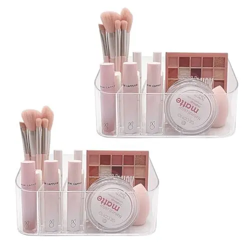 Produktbild: SUNFICON 2 Pack Cosmetic Display Cases Makeup Organizers Holders Trays Tabletop Desktop Vanity Countertop Bathroom Wall Cabinet Medicine Storage Box Womens Ladies Girls Crystal Clear