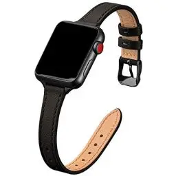 Produktbild: SUNFWR Kompatibel mit Apple Watch Armband 42mm 44mm 45mm 49mm,Echtes Ersatz Lederarmband,Schlank und Leicht Armband für die iwatch Serie Ultra/8/7/6/5/4/3/2/1,SE(Schwarz&Schwarz)