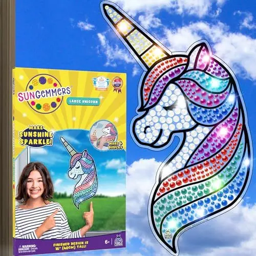 Produktbild: PURPLE LADYBUG SUNGEMMERS Einhorn Sonnenfänger Mosaik Bastelset für Kinder - Ostergeschenke Kinder - Einhorn Geschenke für Mädchen 5-9 - Kreatives für Mädchen 10-12 - Spielzeug ab 6 Jahre Mädchen
