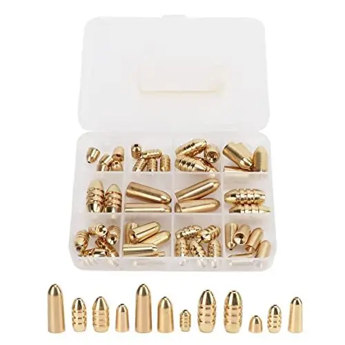 Produktbild: SUNGOOYUE 46pcs Messing Angeln Messing Sinkers Kit, Angelk?der Gewichte Kit Tackle Sinkers mit Box f¨¹r S¨¹?Wasser Salzwasser Bass Angeln,Fischsenker